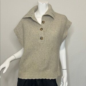 Lush Taupe V-Neck Sweater with Button Accents